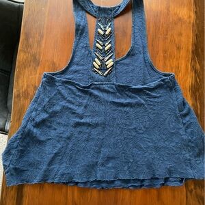 Free People boho lace racerback tank with a beaded back panel